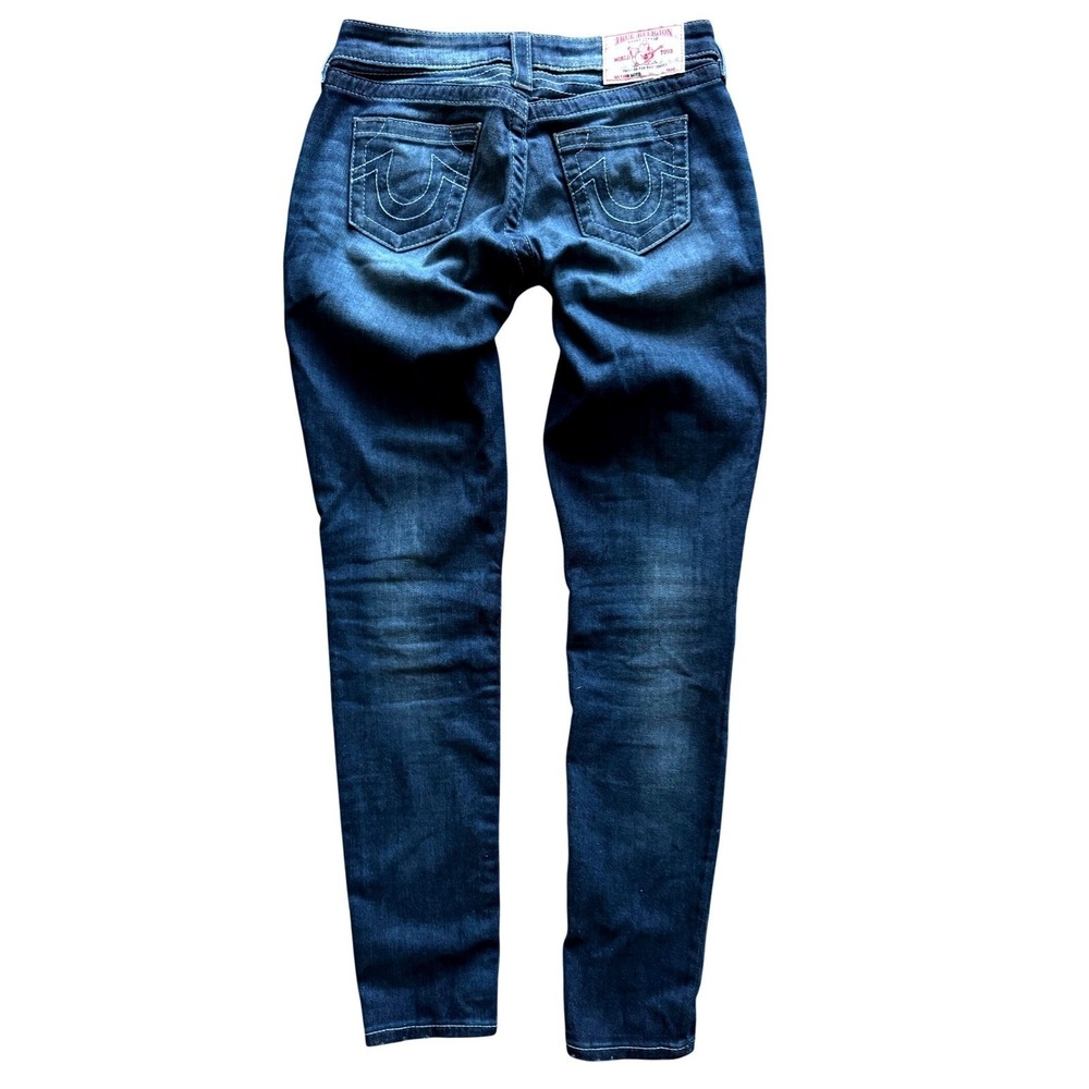 True Religion Jeans Moto Super Skinny Shoreline Dark Ribbed Knee Y2K Size 26